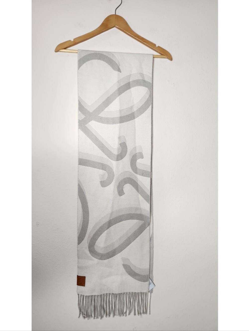 LOEWE Womens Anagram Jacquard Scarf Gray Abstract Wool Blend